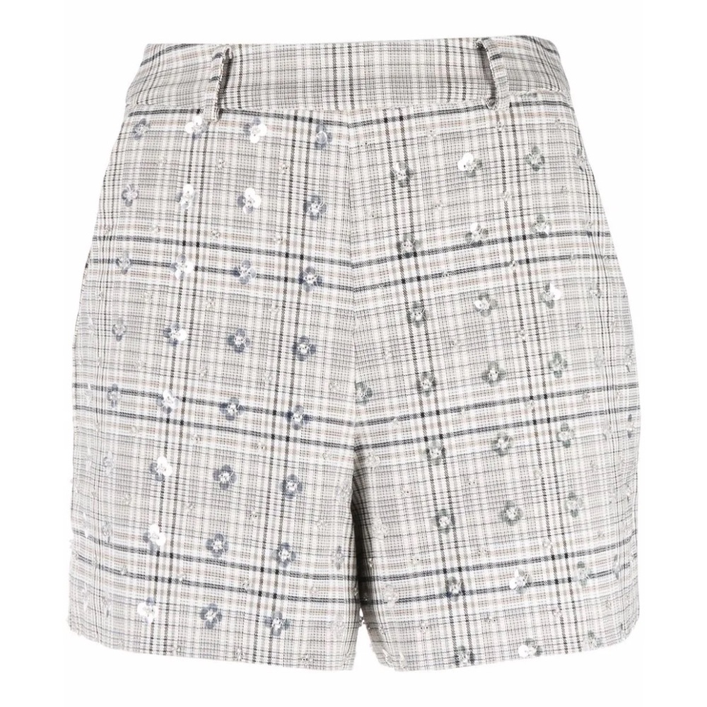 Self portrait Plaid and embellished Gray Women's Shorts
